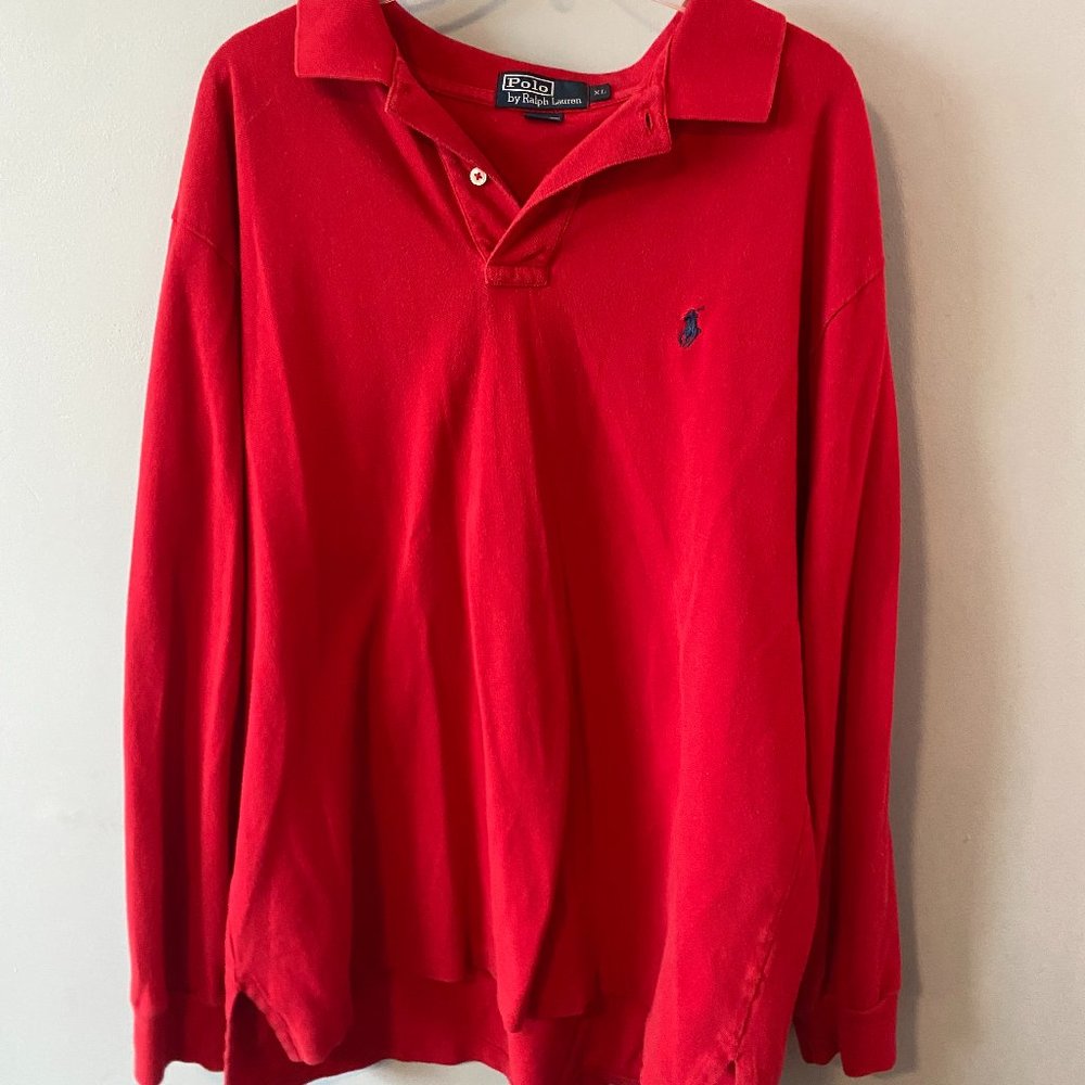 Red Men's Long Sleeve Polo by Ralph Lauren - Size Extra Large (XL)